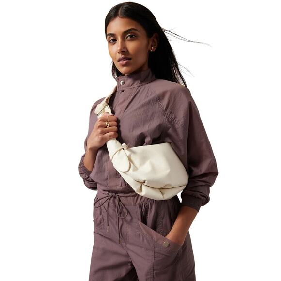 Athleta x Alicia Keys Structured Crinkled Faux Leather Sling Bag - Cream - Picture 1 of 11